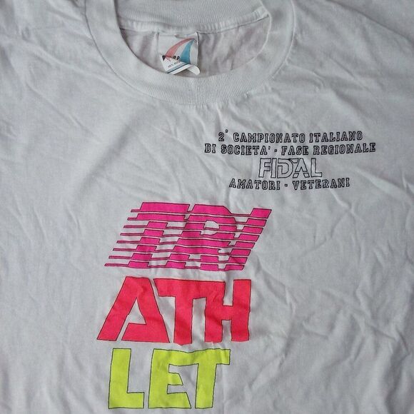 Deadstock Vintage Triathlet Triathlon Italy Champion Neon T-Shirt - Picture 1 of 4